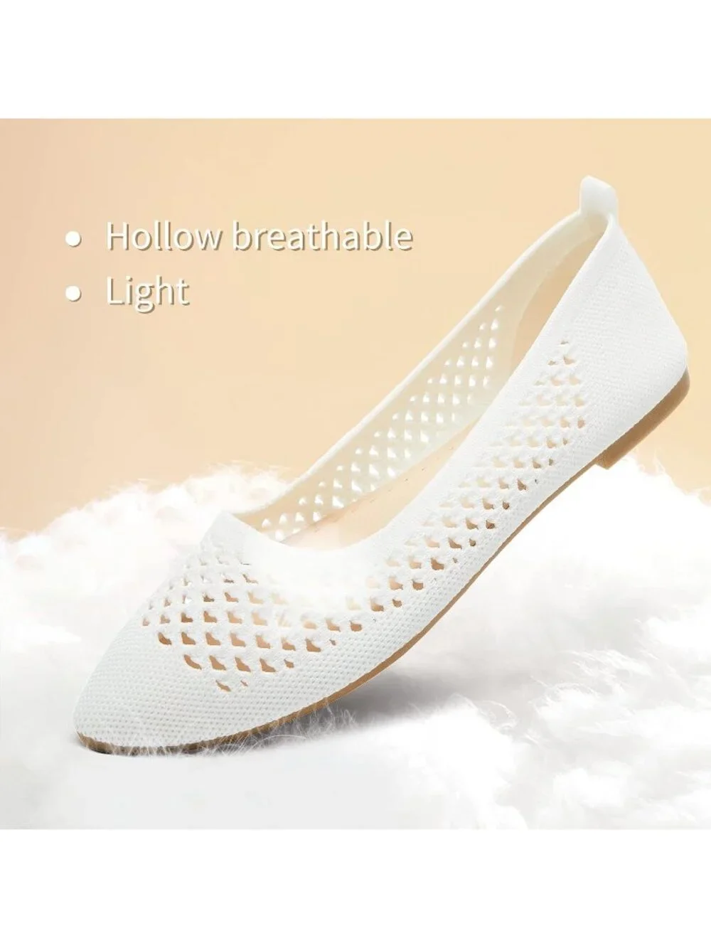 Women's White Comfortable Knit Pointed Toe Slip On Business Casual Ballet Flats
